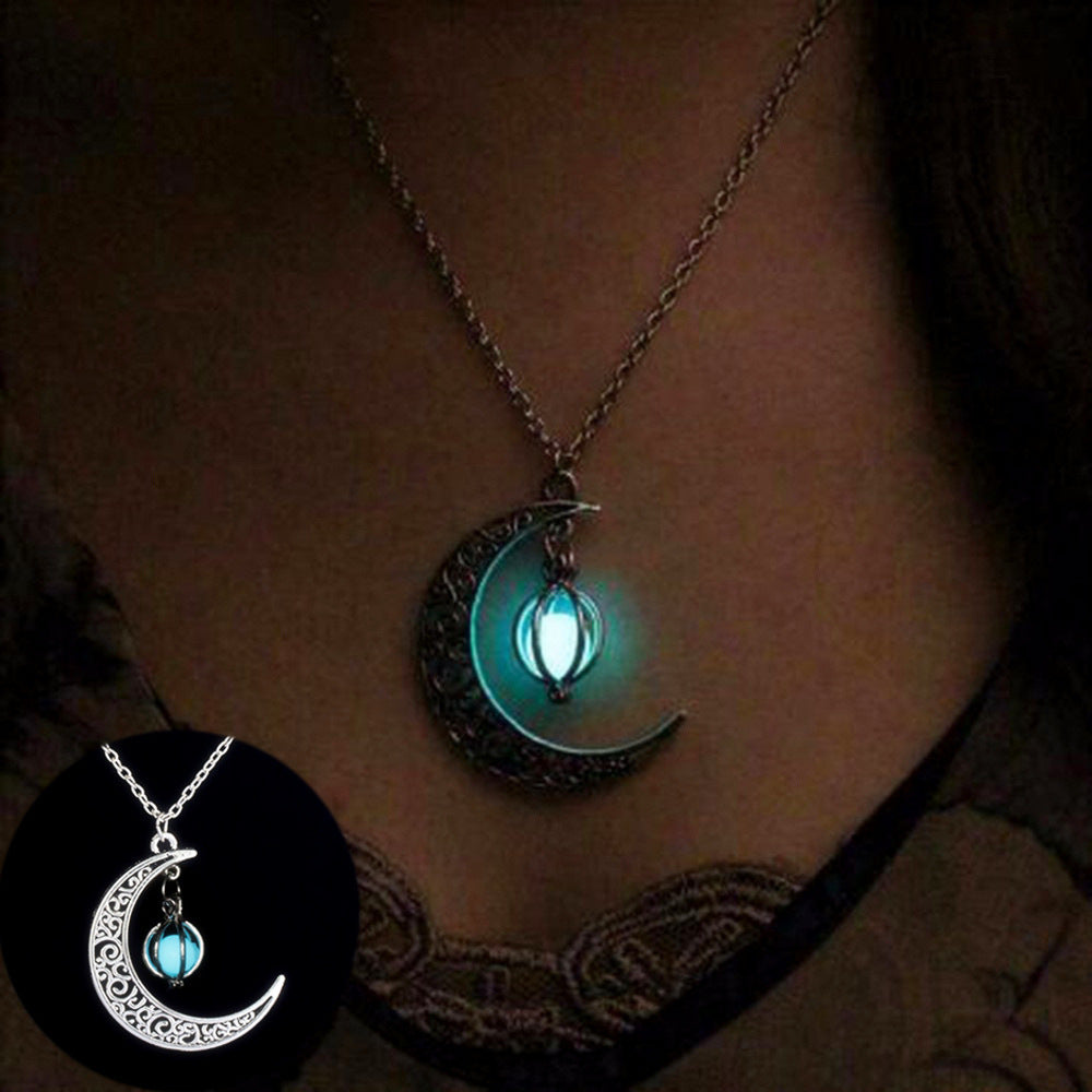 Fashion Moon Natural Glowing Stone Healing Necklace Women Gift Charm Luminous Pendant Necklace Jewelry DeChampBlessedThreads