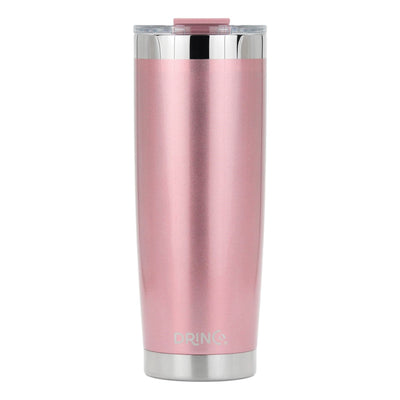 Sleek rose gold DRINCO® 20oz insulated tumbler with a spill-proof lid and two straws, crafted from durable stainless steel.