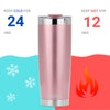 Sleek rose gold DRINCO® 20oz insulated tumbler with a spill-proof lid and two straws, showcasing premium stainless steel design.