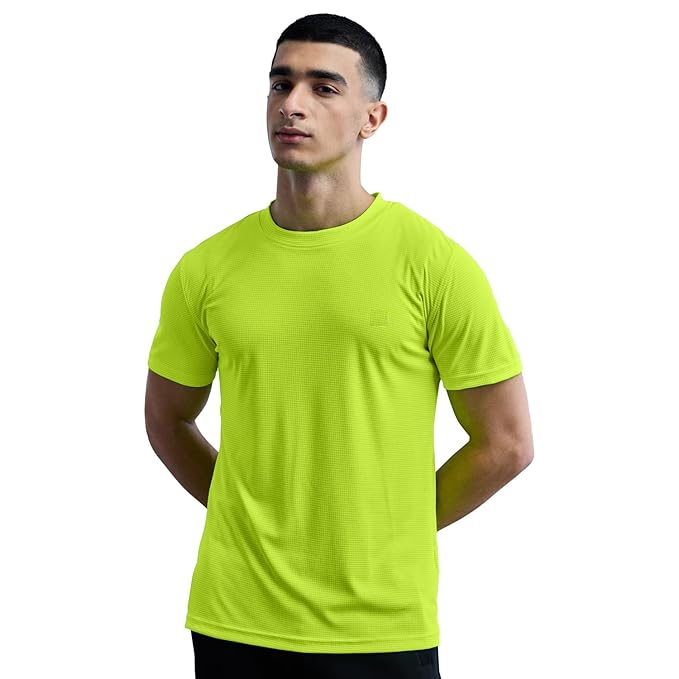 Quick Dry Fit Regular Fit Tshirt For Sports (Size-S) (Color-NEON)